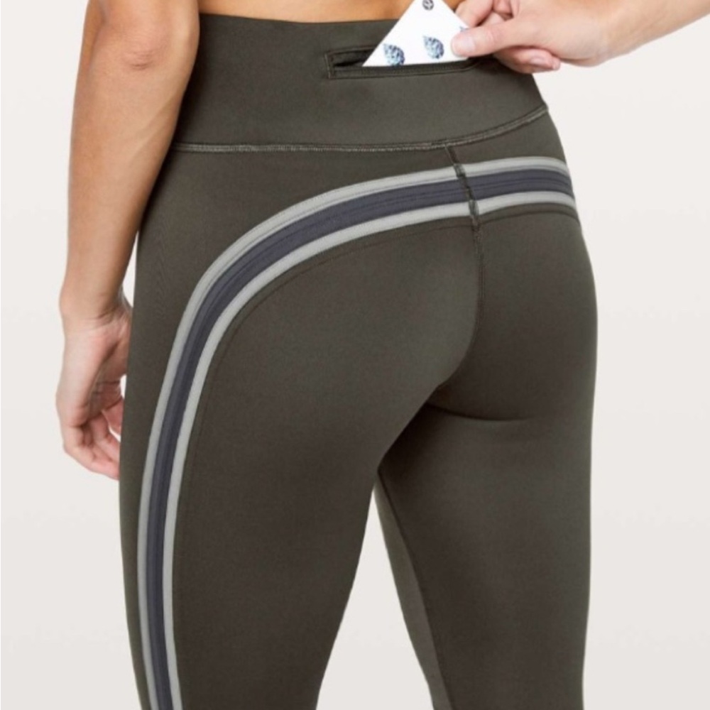 lululemon athletica Run Crew Tight in dark olive / obsidian